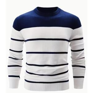 Men's 2XL Blue Striped Crew Neck Sweater